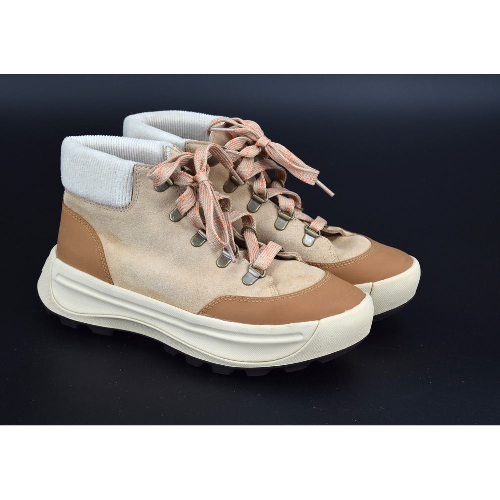 Sorel Sneaker Boots Women Size 8.5 Tan Beige Excellent Hiker Suede Outdoor Boot